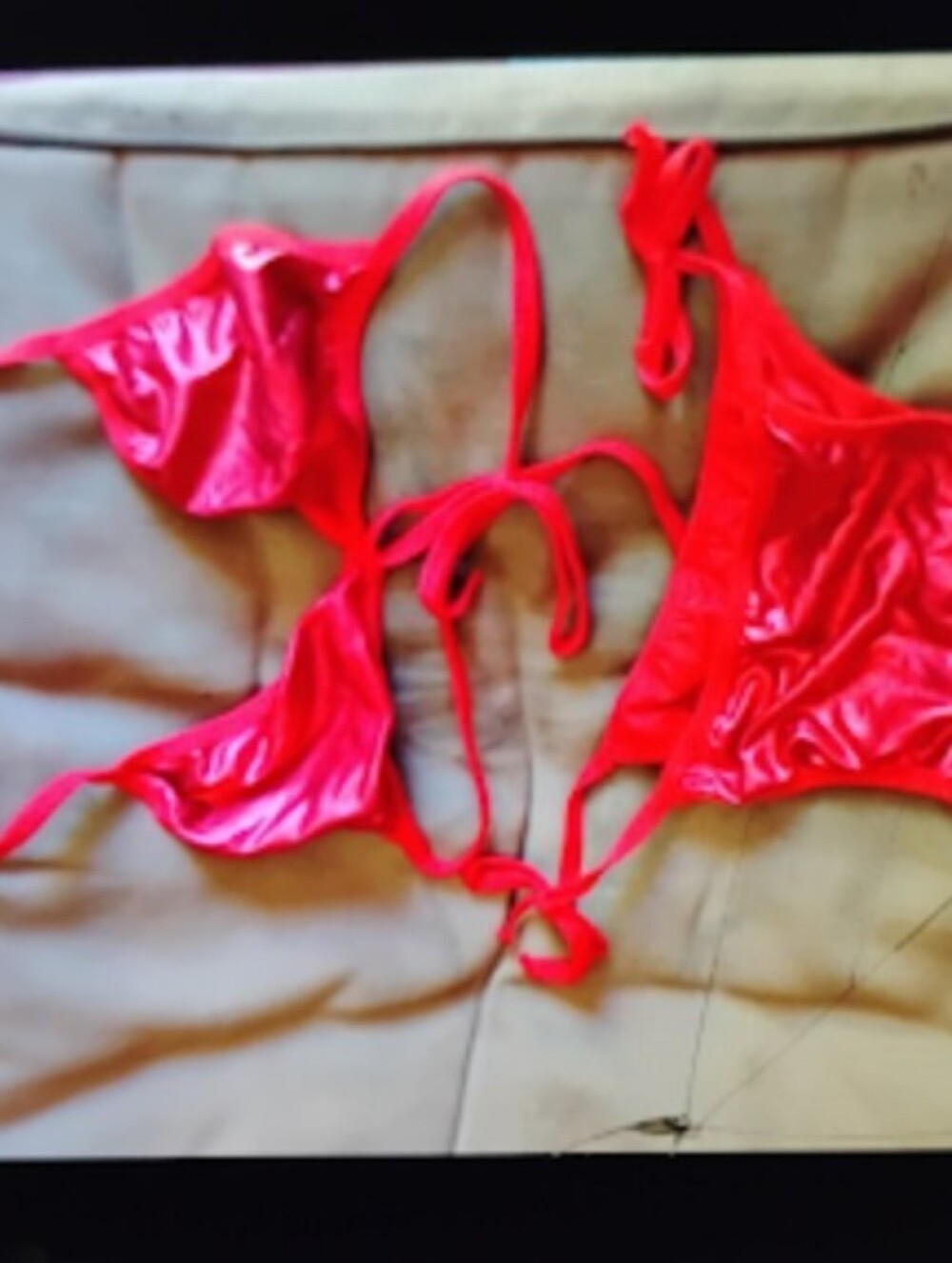 Red Women’s Bandeau Bikini Top and Bottom Set - Classic Tie Design/ Lingerie Out